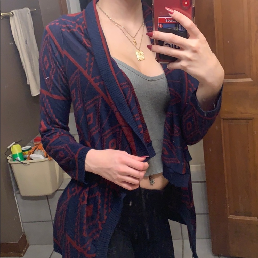 Blue and Red Print Cardigan